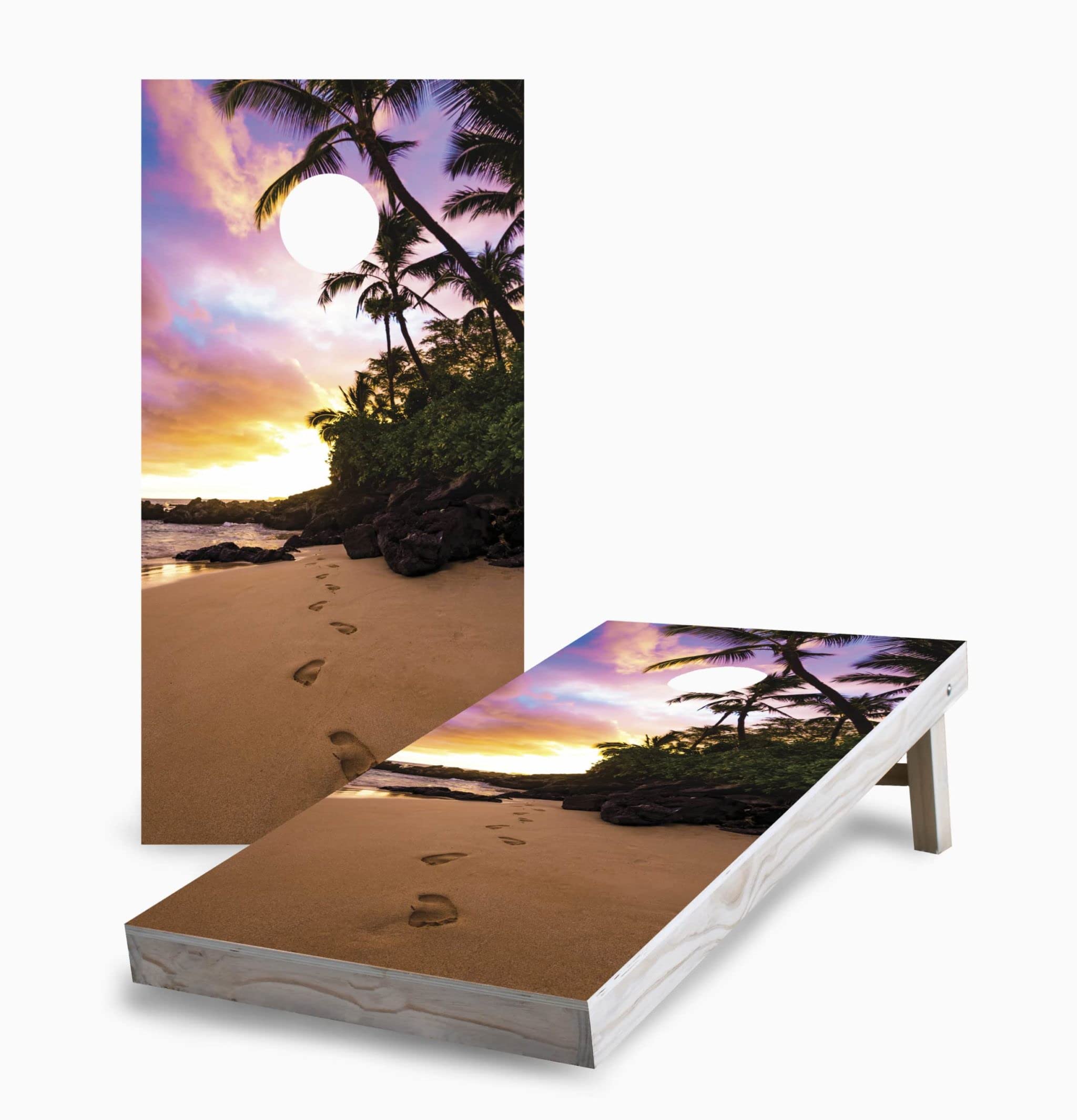 Sunset Footprints Beach Cornhole Game Set - 2 Boards & 8 Bags Included - Premium Outdoor Tossing Game for Backyard, Tailgating, and Beach Parties