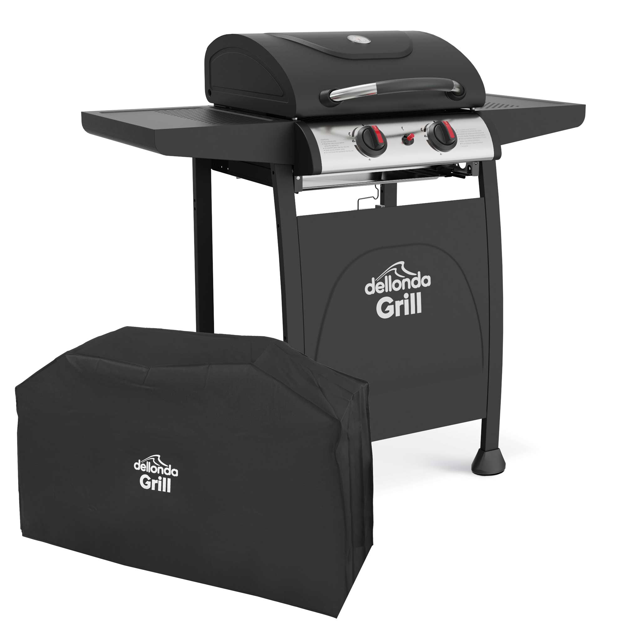2 Burner BBQ Gas Grill with Thermometer & Cover - Black/Stainless Steel Outdoor Cooking Grill DG227 | Perfect for Backyard, Camping & Tailgating Parties