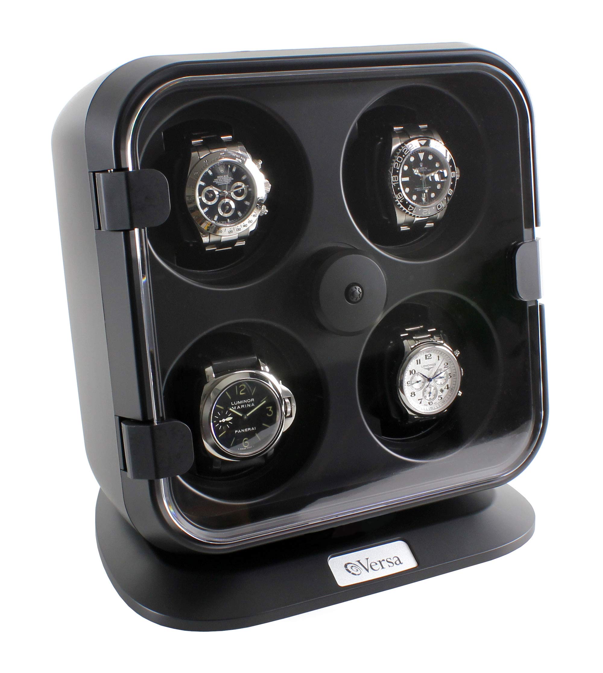 Versa Quad Watch Winder with LED Light - Black | 12 Independent Rotation Modes & Timer Settings | Adjustable Watch Pillows for Large Watches | Anti-Magnetic Design | Perfect for Watch Collectors & Luxury Timepiece Storage