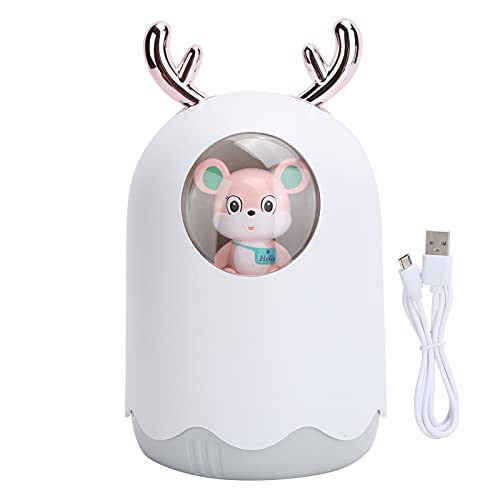 USB Nano Mist Humidifier with Colorful Ambient Light - Silent Operation, Deer Horn Design for Home & Office (White) | Perfect for Bedroom, Nursery, and Workspace