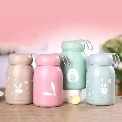 Piercell® Cute Rabbit Print Glass Water Bottle - 330ml BPA-Free Travel Friendly Bottle for Kids, Boys & Girls - Stylish Leak-Proof Design for School, Gym, Hiking & Outdoor Activities (Multicolor, Pack of 1)