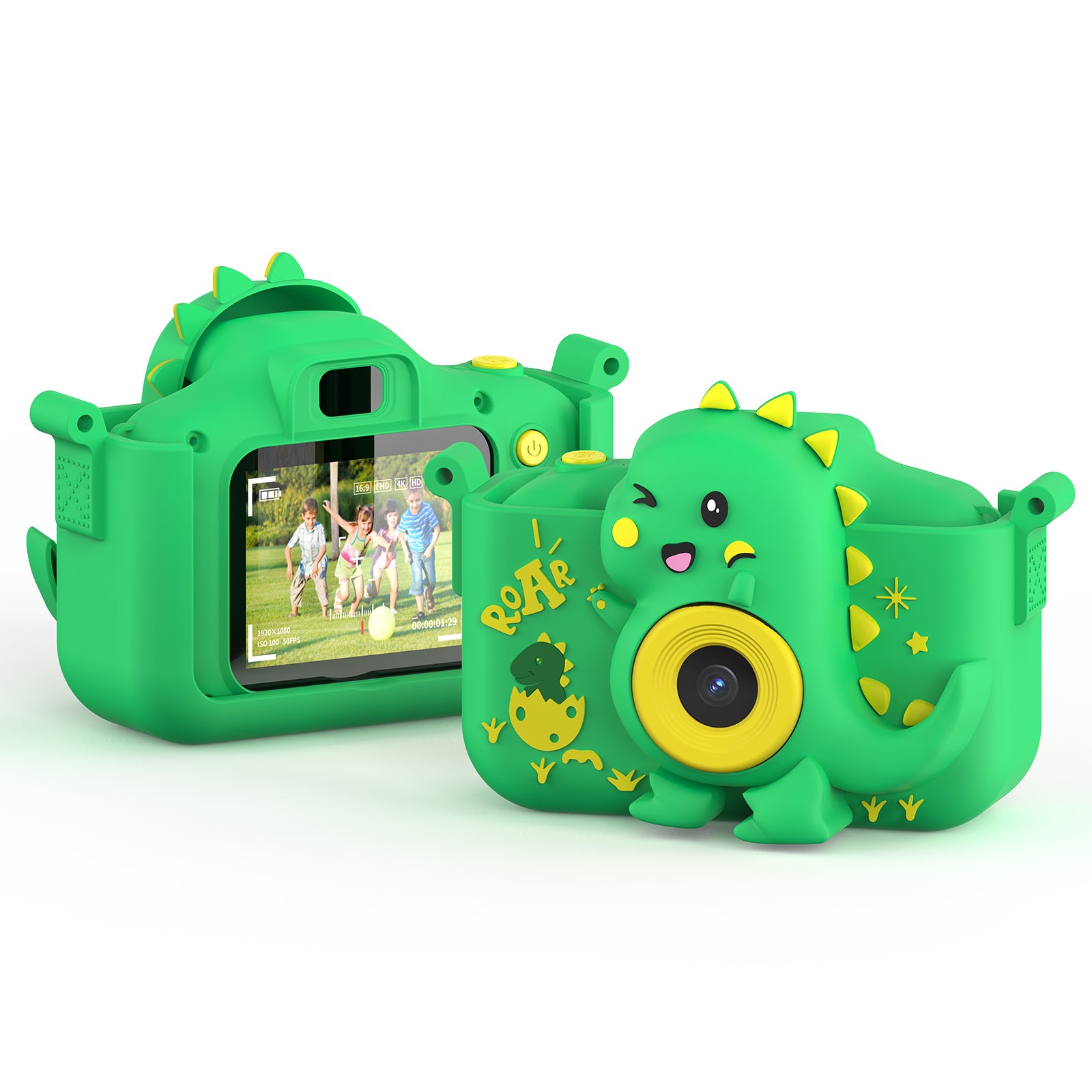 Contixo KC3 Kids Digital Camera with Silicone Cover - 2 Inch IPS Screen, Green Dinosaur Design - Perfect for Outdoor Adventures, Birthday Gifts & Early Learning Photography