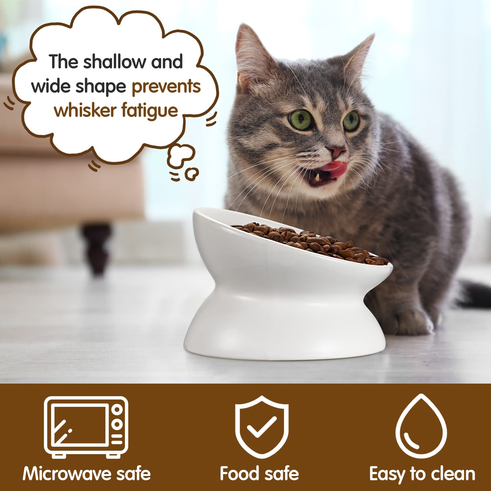 4 Pcs Ceramic Raised Cat Food Bowls - Elevated Tilted Cat Dishes for Whisker Fatigue Relief & Backflow Prevention - Dishwasher & Microwave Safe Pet Food & Water Bowls Set (White) - Perfect for Comfortable Feeding & Healthy Posture
