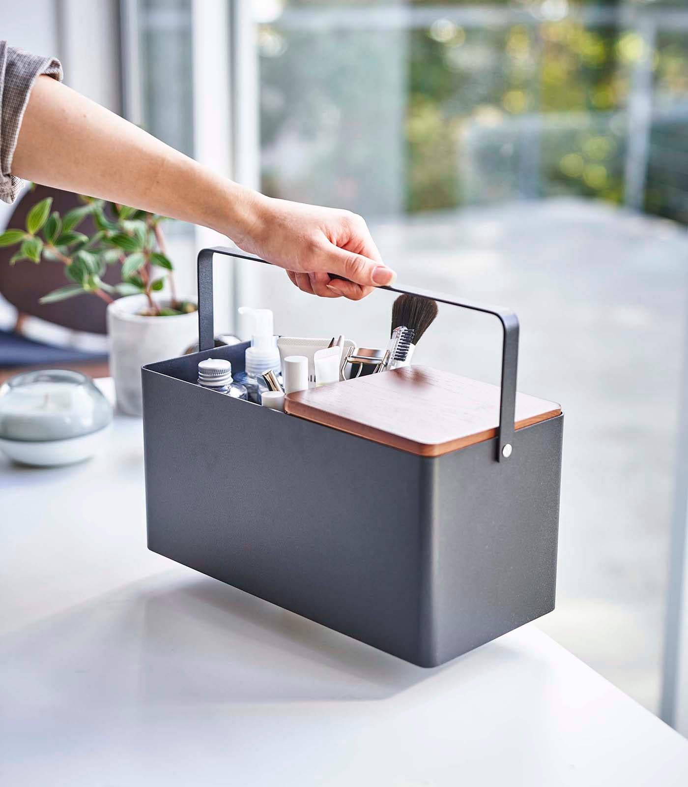 Premium Makeup Organizer with Mirror - Sturdy Steel & Wood Cosmetic Storage Case for Vanity, Bathroom, or Travel - Perfect for Makeup Brushes, Lipsticks & Beauty Essentials