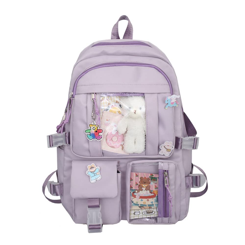 Cute Jelly Window Backpack with Pins & Accessories - DIY Display Backpack for Plushies, Kawaii School Bag for Girls (Light Purple) - Perfect for School, Travel & Anime Conventions