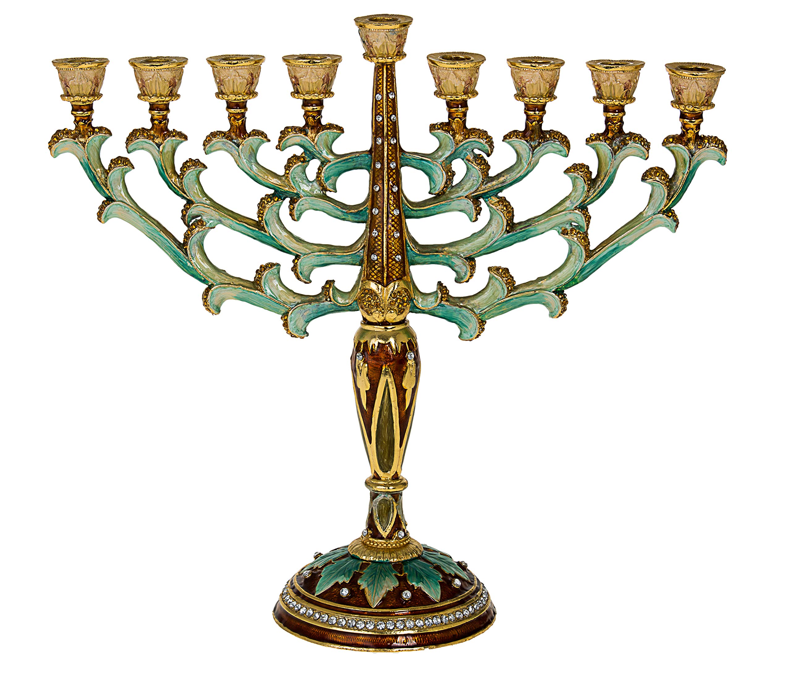 Elegant Jeweled Chanukah Menorah for Hanukkah Candles & Oil Cups - 11.5