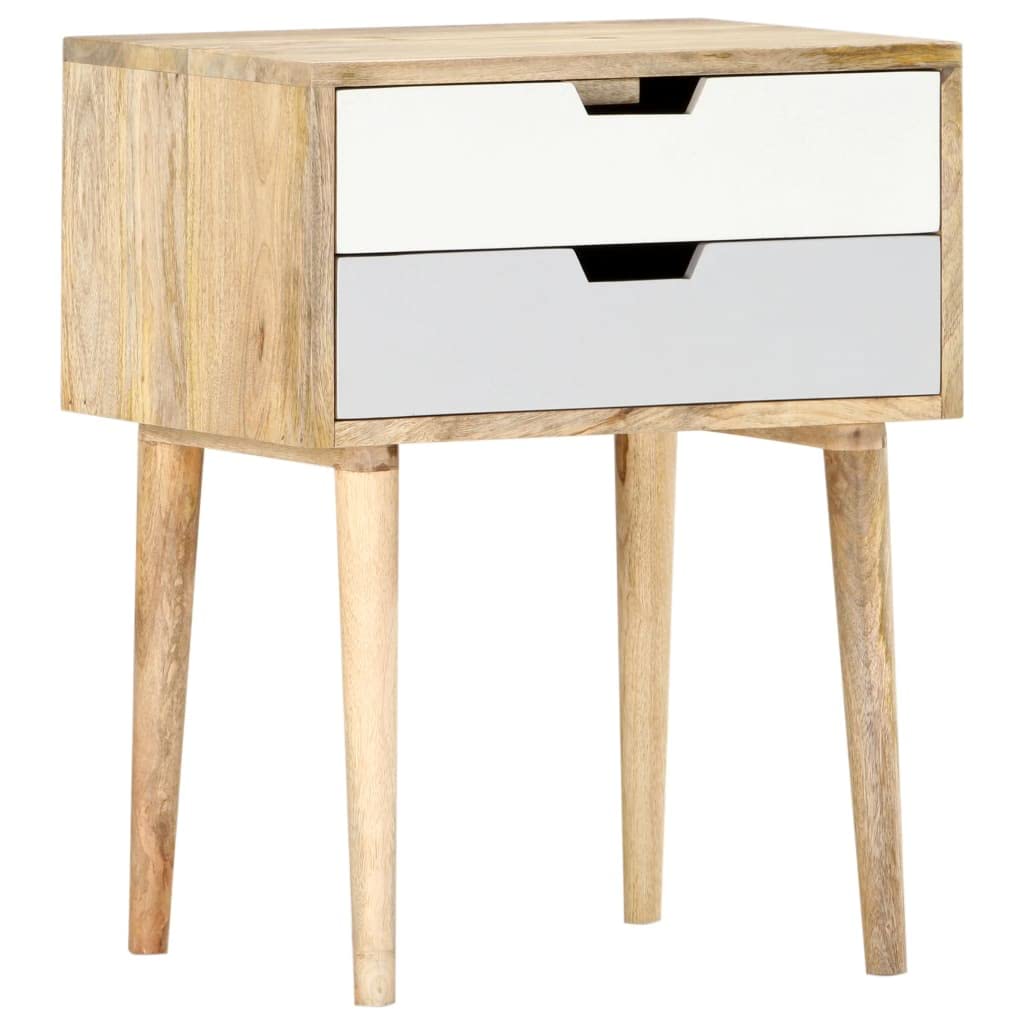 Modern Bedside Cabinet - Solid Mango Wood Nightstand with Storage Shelves, 18.5