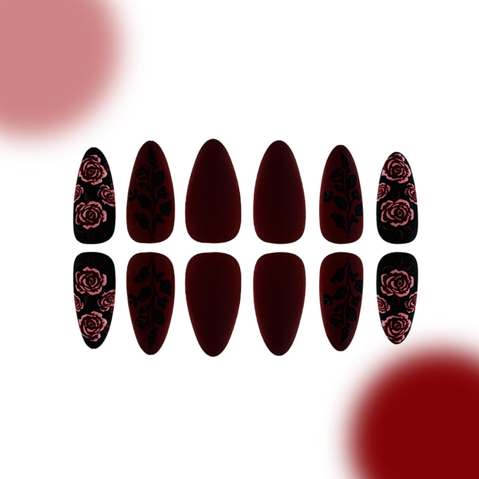 Black Rose Press on Nails - 24Pcs Short Almond Fake Nails with Romantic Pink Flower Designs, Matte Acrylic Full Cover Stick on Nails for Women | Valentine's Day Gift, Date Night, Bridal Shower, Special Occasions