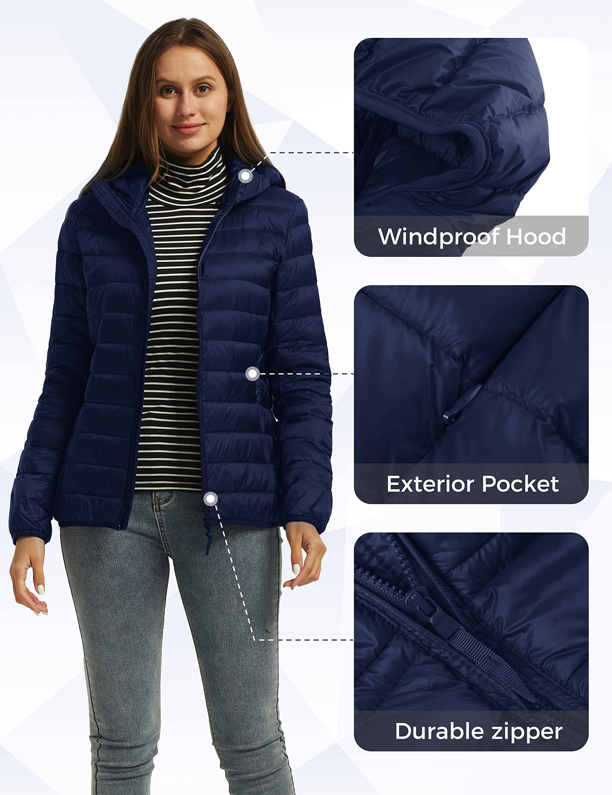 Wantdo Women's Lightweight Packable Hooded Down Jacket - Waterproof & Windproof Short Puffer Coat for Outdoor Hiking, Travel & Winter Warmth