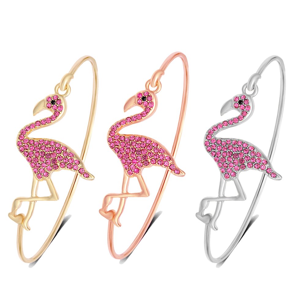 Sparkling Rhinestone Flamingo Bangle Bracelet for Women - Elegant Adjustable Cuff Jewelry for Parties, Beach Vacations & Summer Fashion Accessories