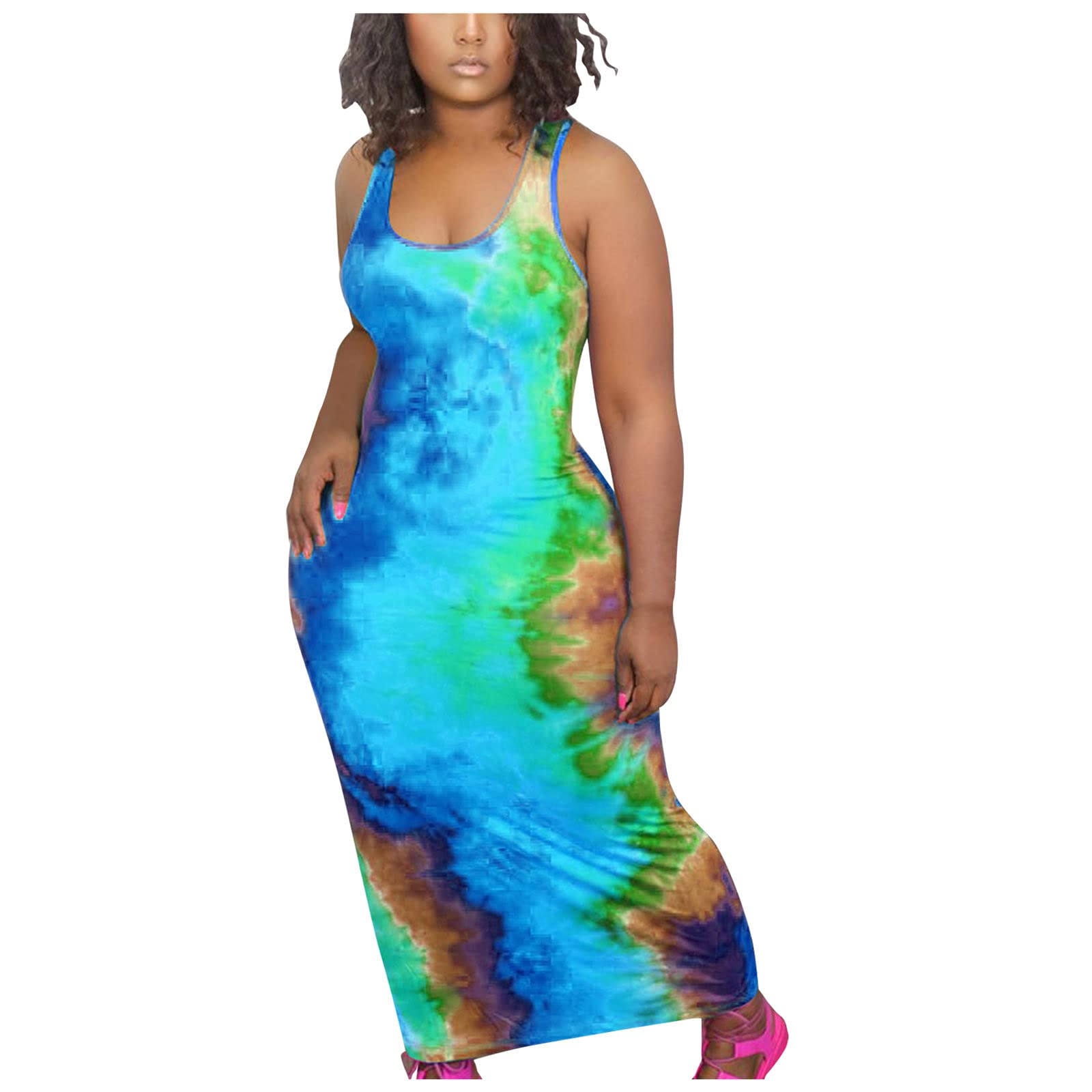 Tie-Dye Floral Sundress for Women - Boho Sleeveless Summer Dress with V-Neck | Perfect for Beach Vacations, Music Festivals & Casual Outings