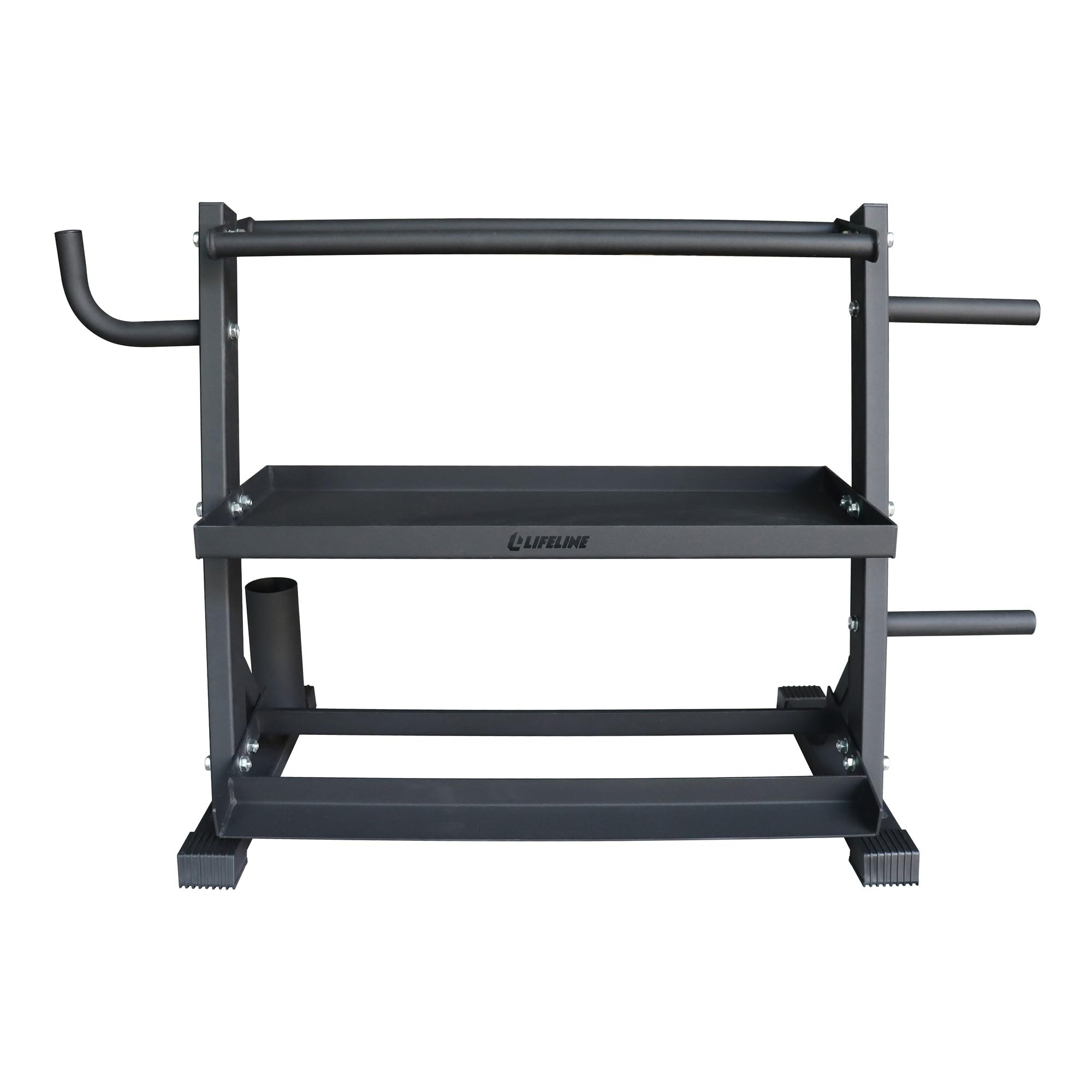 Lifeline Fitness 3-Tier Dumbbell & Kettlebell Storage Rack with Rope Hook - Heavy Duty 440LB Capacity Home Gym Equipment Organizer - Perfect for Garage, Basement & Home Workout Spaces