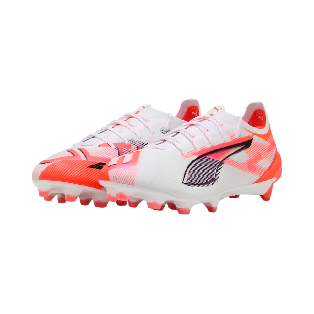 Puma Ultra 5 Ultimate FG Football Cleats - White/Black/Glowing Red - Lightweight Soccer Shoes for Men - Perfect for Turf Matches & Training Sessions