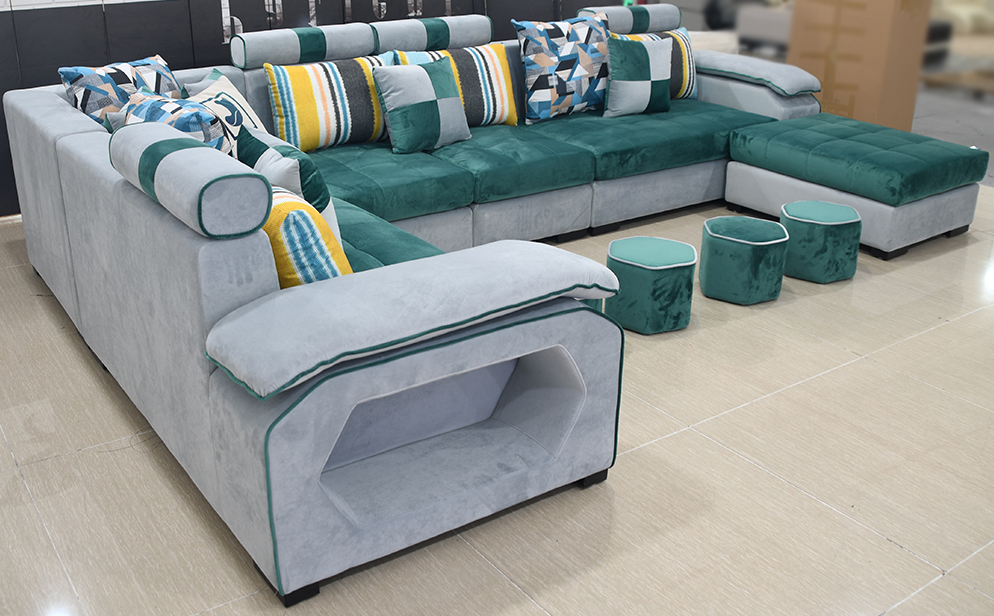 Selena Green & Grey Modular Tufted Sectional Sofa - 5-Piece L-Shaped Living Room Couch Set with Reversible Chaise for Modern Home Decor & Family Gatherings