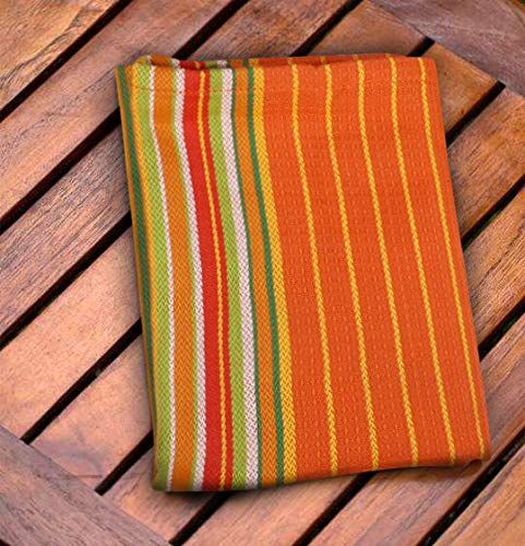 Premium 100% Cotton Waffle Weave Kitchen Towels Set of 6 - Extra Large 20x30 Inches, Super Absorbent Dish Towels with Mitered Corners for Drying Dishes, Glassware & Hands | Orange Striped Design for Modern Kitchens & Coffee Shops