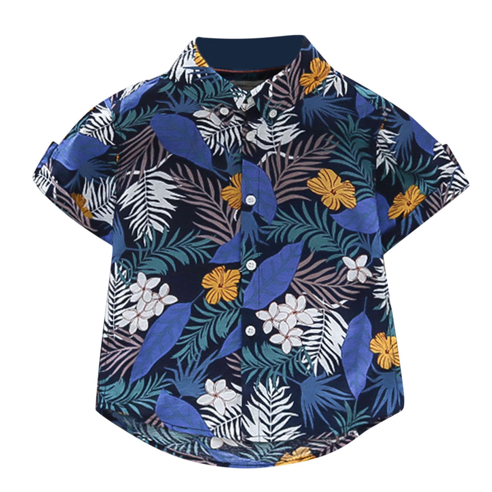 Boys' Hawaiian Floral Short Sleeve Button Shirt - Summer Vacation Kids T-Shirt MK34406 | Beach Party, Family Outing & Tropical Vacation Outfit