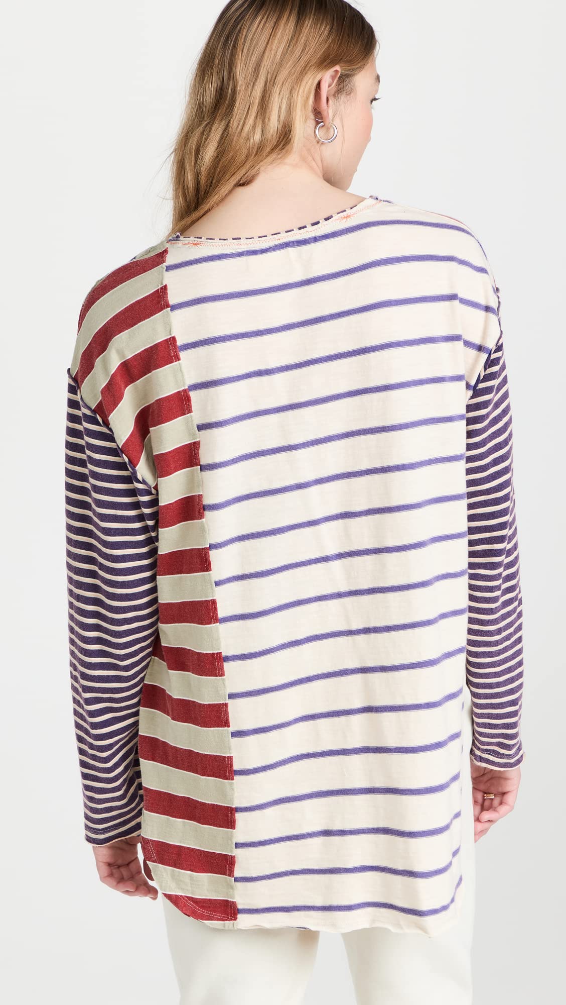 Free People Women's Striped Preppy T-Shirt - Soft Cotton Crewneck Top for Casual Wear, School, and Weekend Outfits