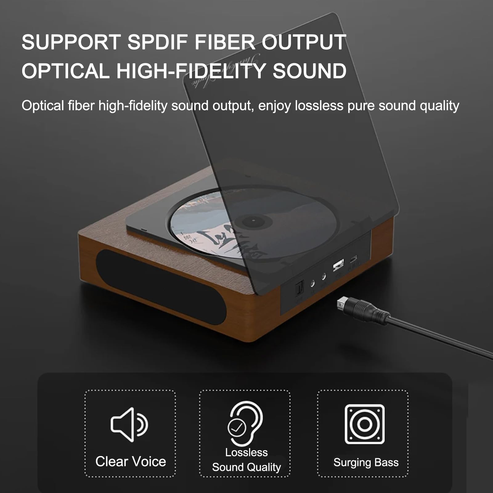 HMWOKPOT Retro Wooden Bluetooth CD Player with Built-in Speaker & Remote Control - Portable Rechargeable Walkman for Home, Office, and Outdoor Use
