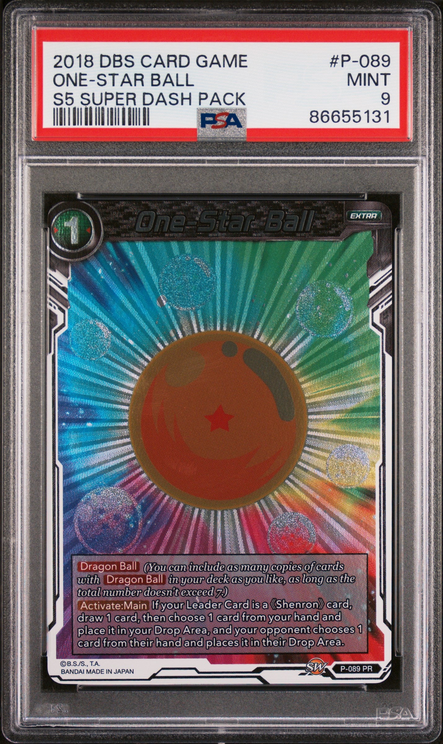 2018 Dragon Ball Super Super Dash One Star Ball #P 089 PSA 9 Graded Trading Card - Perfect for Collectors, Anime Fans & Dragon Ball Z Enthusiasts - Display, Trade or Invest in Rare Anime Memorabilia