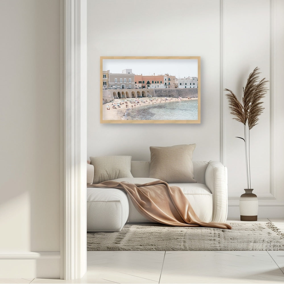 Beach Gallipoli Italy Framed Textured Wall Art - Coastal Landscape Painting for Living Room, Bedroom & Office Decor