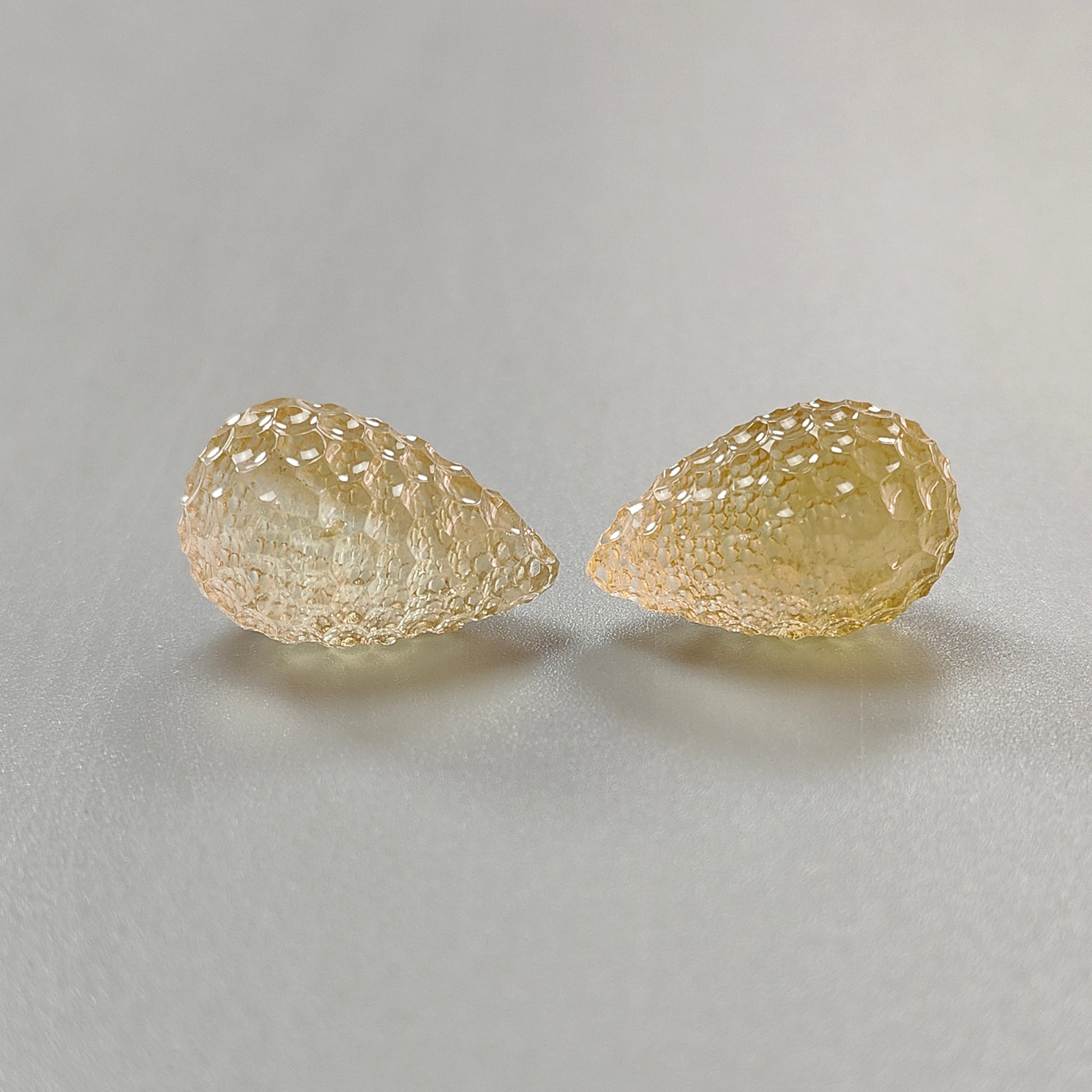 Natural Untreated Yellow Citrine Gemstone Carving - 61.70cts Hand Carved Teardrop Shape Pair (24mm) | November Birthstone Jewelry | Perfect for Necklace Pendants, Earrings & Gift Giving