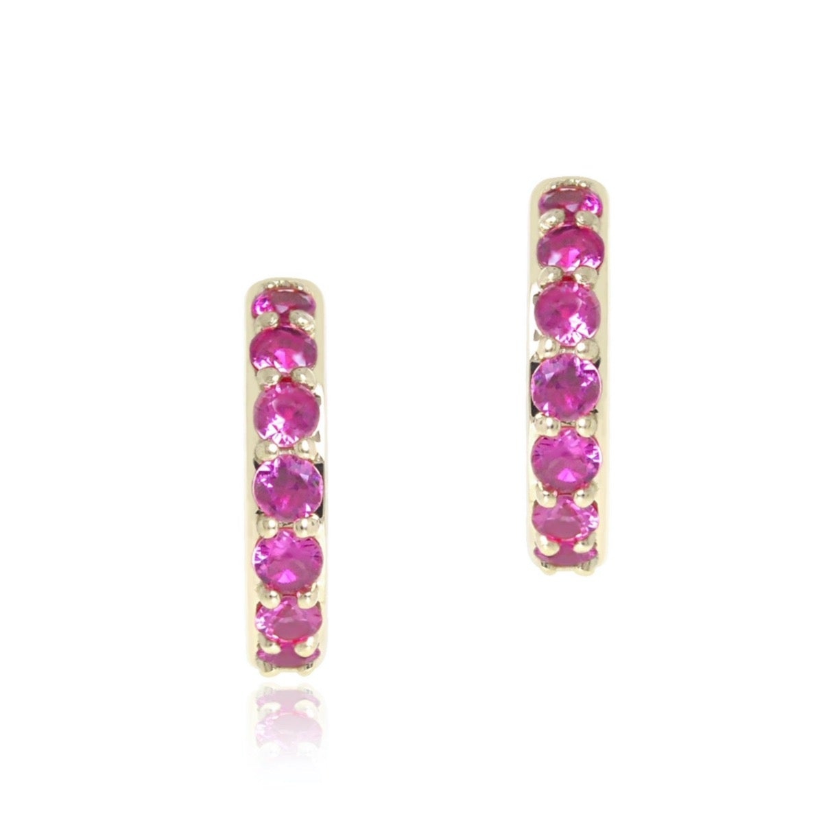 14K Gold Huggie Hoop Earrings with Genuine Ruby Stones | Minimalist Dainty Everyday Jewelry for Women | Perfect for Work, Date Night & Special Occasions
