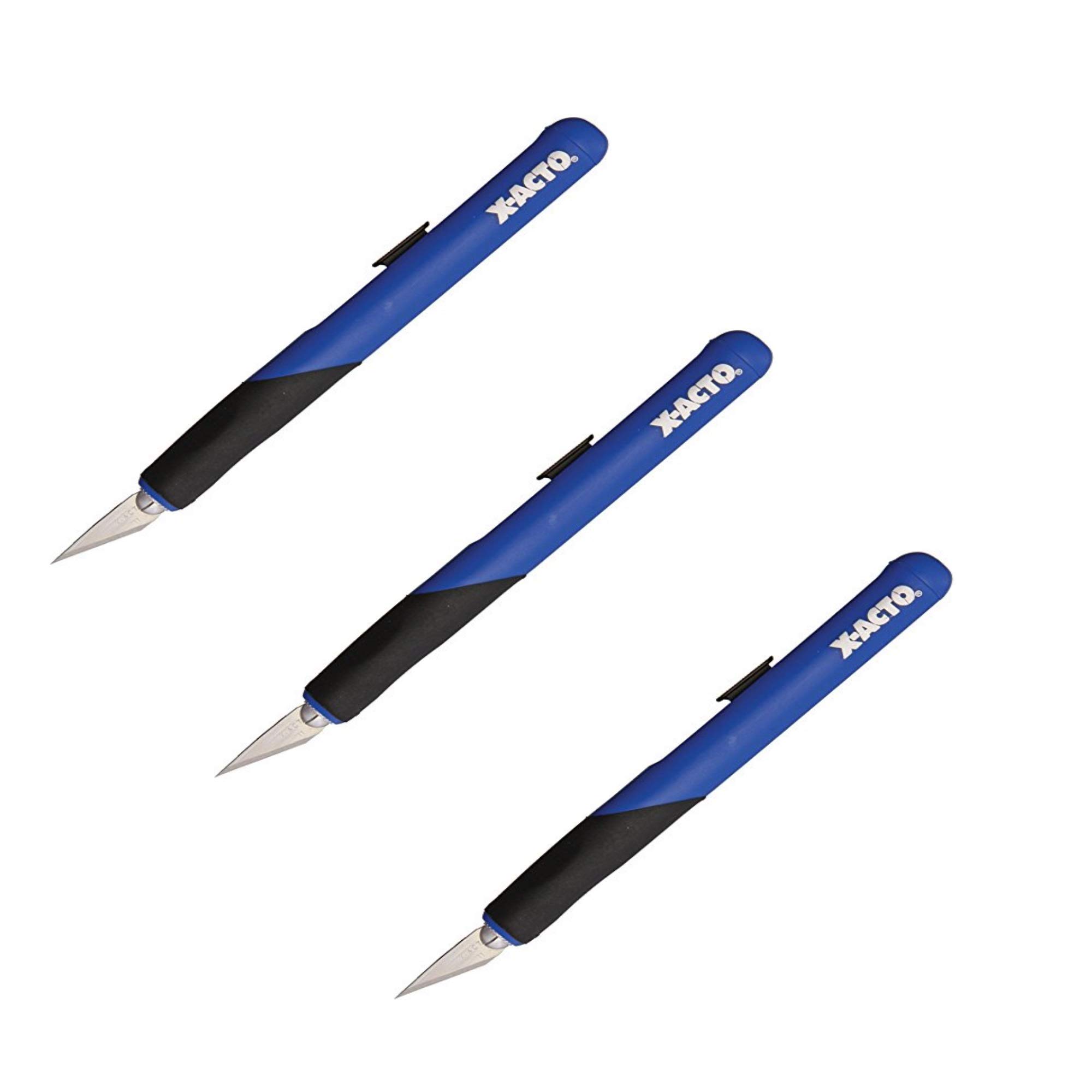 X-Acto Elmers Retract-A-Blade Knife - 3 Pack Precision Craft Knives with 11 Blades (Blue/Black, Model X3204) - Ideal for DIY Crafts, Scrapbooking & Office Use