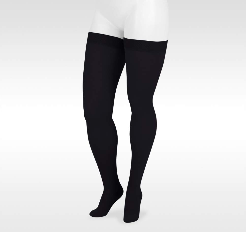 Juzo Dynamic Varin Closed Toe Compression Thigh High Stockings with Silicone Top Band - 20-30 mmHg Medical Grade for Men & Women - 2-Way Stretch Fabric for Circulation & Swelling Relief - Made in USA (Black, Short) - Ideal for Lymphedema, Varicose Veins & Post-Surgery Recovery