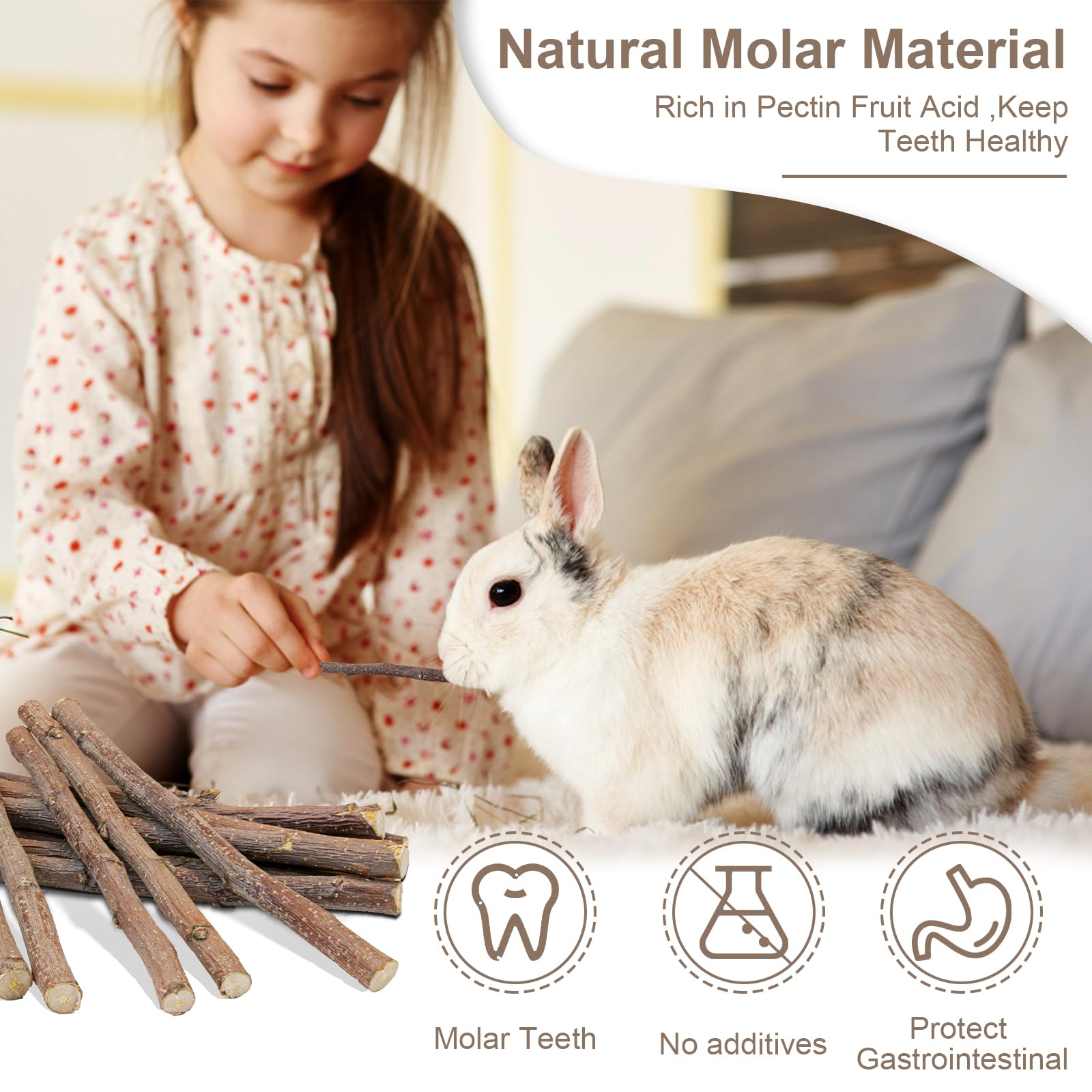 Natural Apple Wood Sticks - 500g Pet Chew Toys for Small Animals like Guinea Pigs, Rabbits & Hamsters - Dental Care & Play