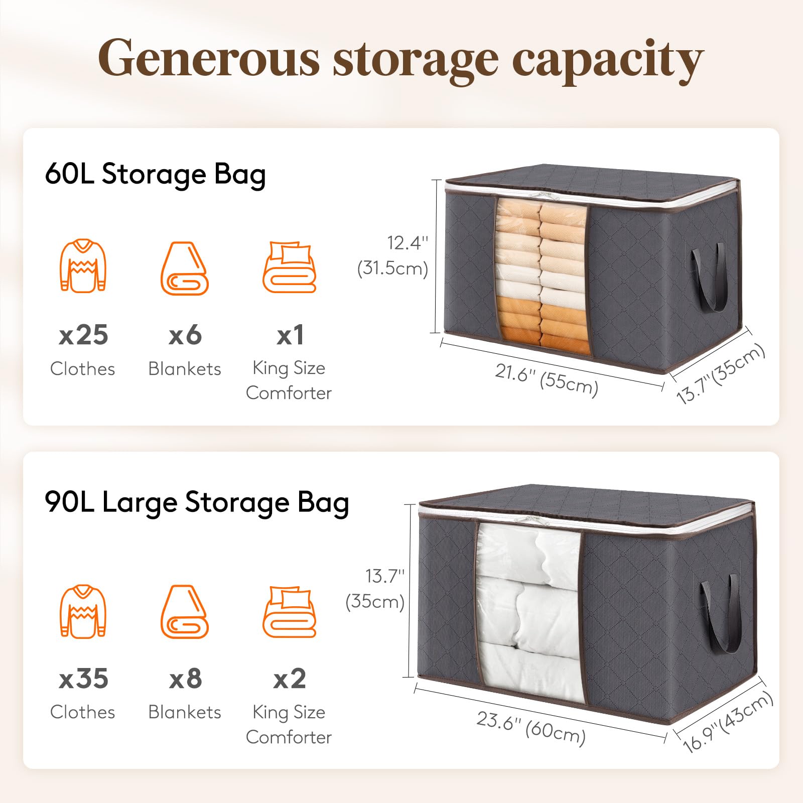 Lifewit 4-Pack Foldable Storage Bins with Lids & Clear Windows - Reinforced Handles for Clothes, Blankets, Bedding Organization - Perfect for Closet, Home & Travel Storage (Gray)
