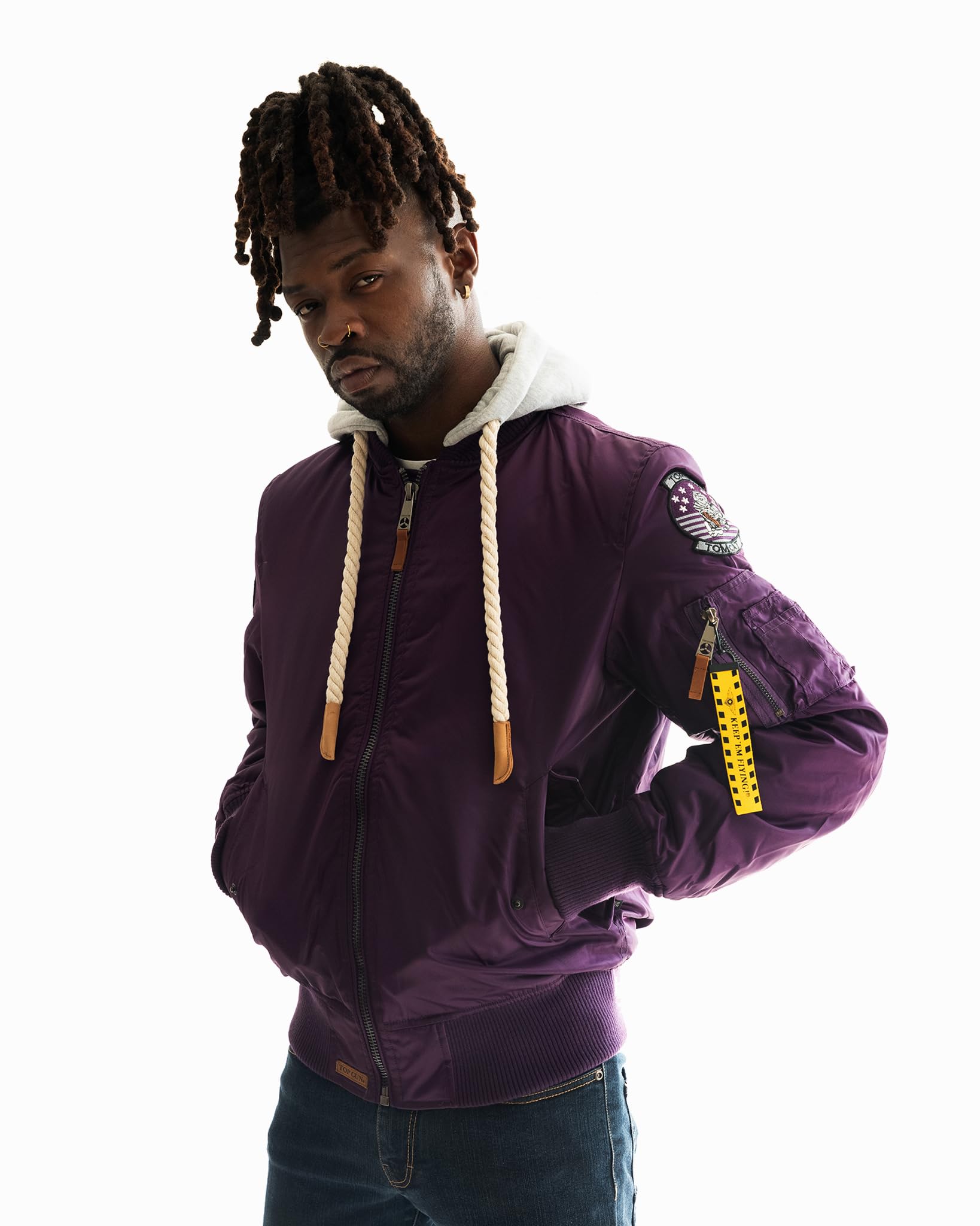Top Gun® MA-1 Nylon Bomber Jacket with Removable Hood - Limited Edition Military Flight Jacket for Men - Perfect for Aviation Enthusiasts, Outdoor Adventures & Streetwear Fashion