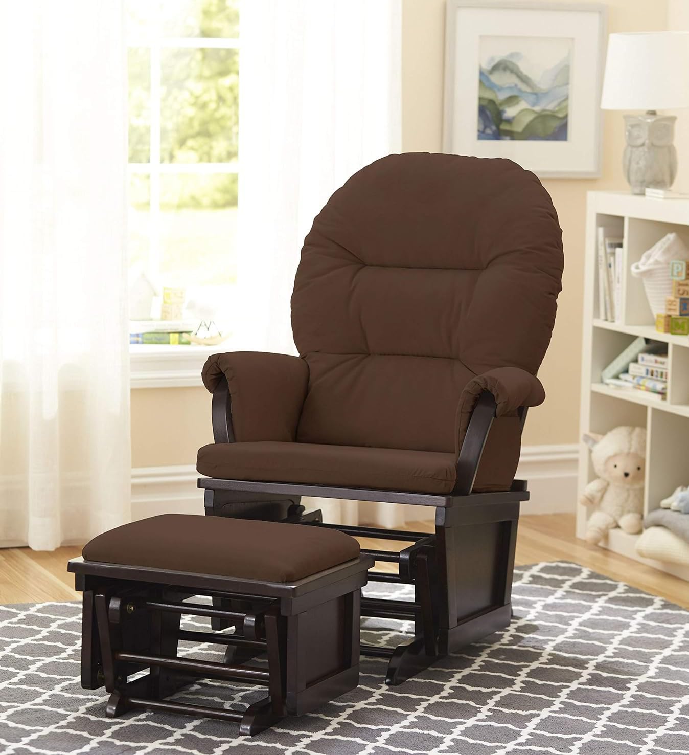 Lennox Furniture Glider Rocker Combo - Espresso Brown Upholstered Rocking Chair with Smooth Gliding Motion - Perfect for Nursery, Living Room & Relaxation