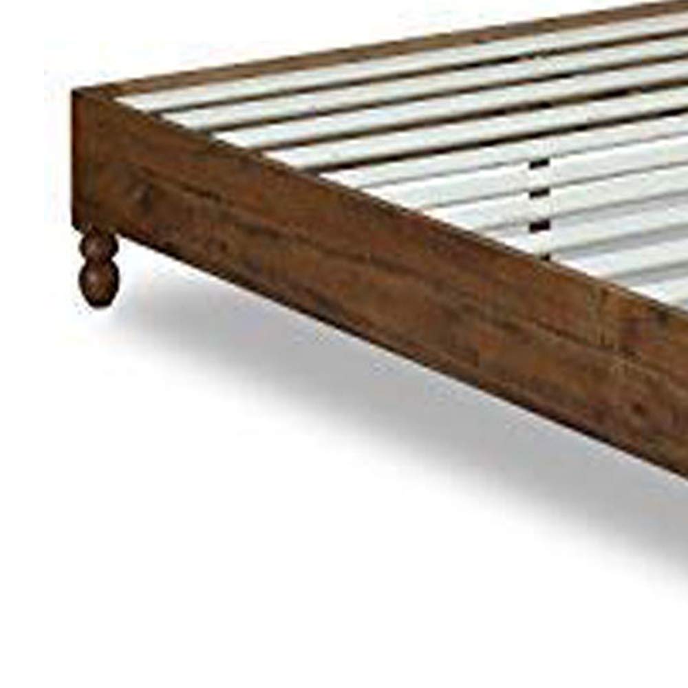 Benjara King Size Wooden Bed Frame with Slatted Design & Turned Legs - Brown Solid Wood Bed for Master Bedroom, Guest Room & Cozy Home Decor