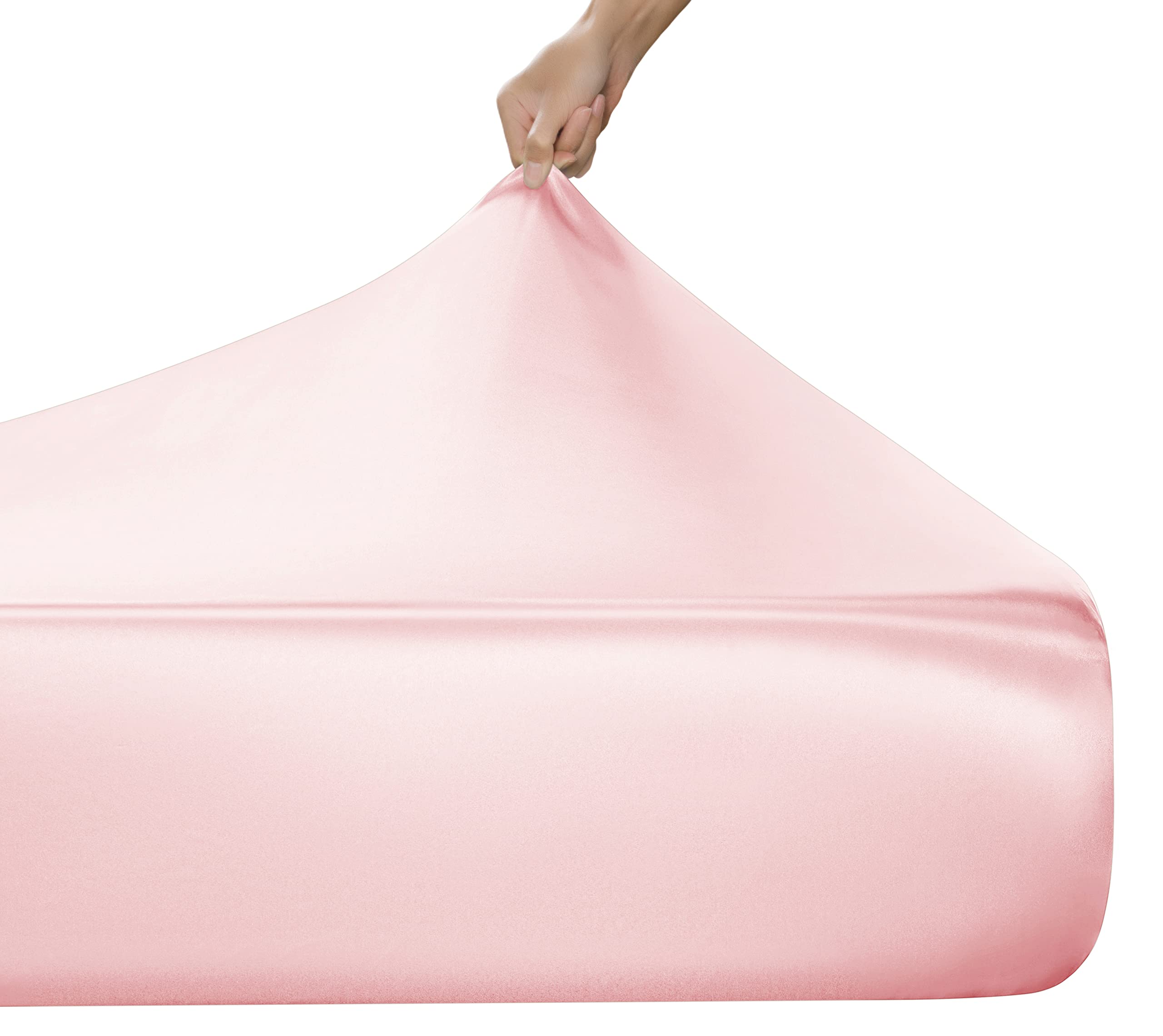 MILVOWOC Twin Satin Fitted Sheet - Ultra Soft Light Pink Bed Sheet with Deep Pockets, 1 Piece Fitted Sheet Only for Cozy Sleep & Luxury Bedroom Decor