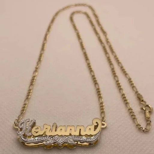 10k Gold Personalized Name Necklace with Figaro Chain - Custom Engraved Jewelry Gift for Women, Birthday, Anniversary, Valentine's Day