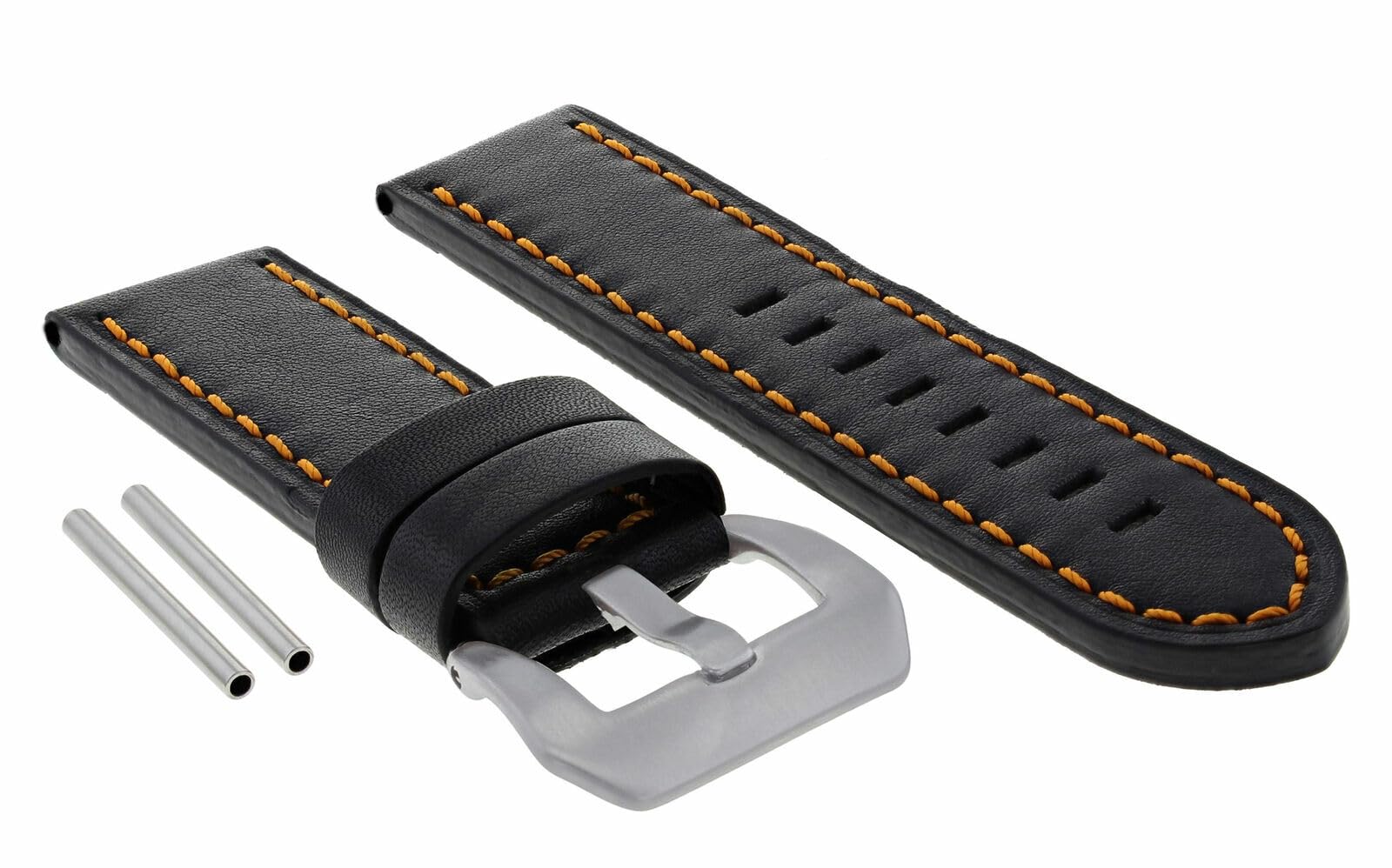 22mm Genuine Leather Watch Band Strap for Panerai GMT Luminor Marina - Black with Orange Stitching | Replacement Watch Strap for Men | Perfect for Business, Casual & Outdoor Activities