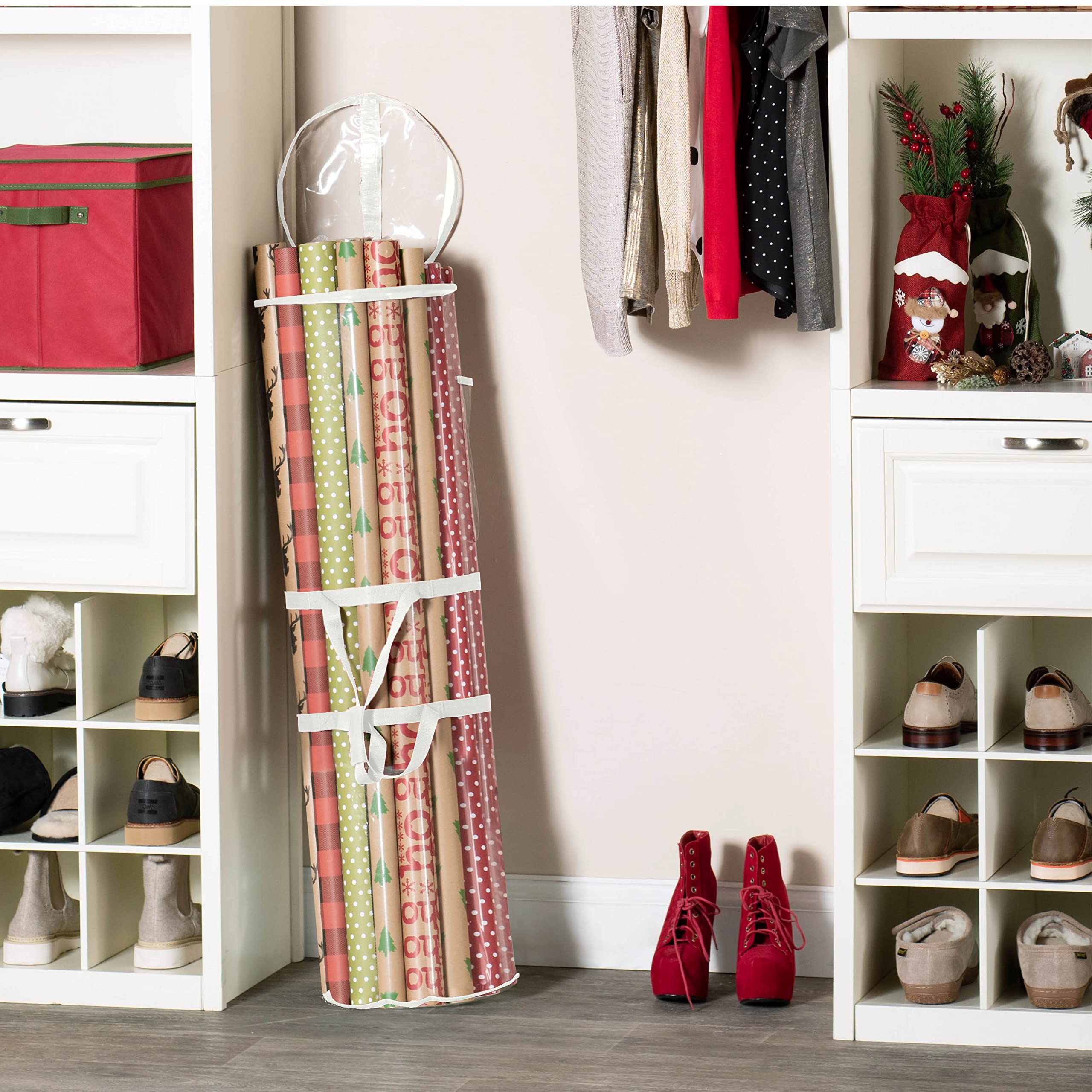 ZOBER 40 Inch Wrapping Paper Organizer Storage - Holds 25 Standard Rolls, Waterproof Gift Wrap Organizer for Holiday & Birthday Presents - Perfect for Home, Office & Craft Room Organization