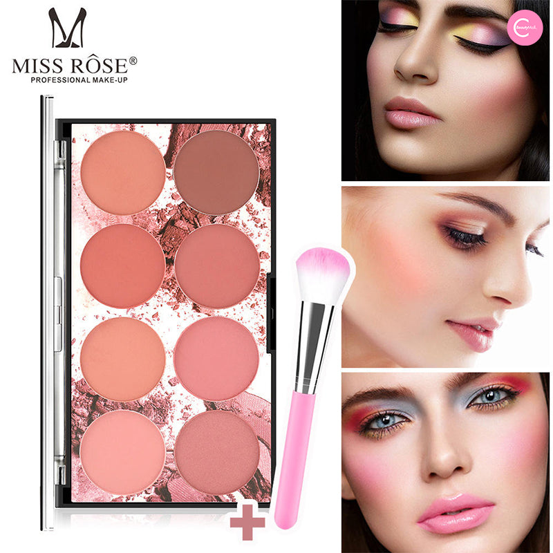 MISS ROSE 8 Color Blush Palette - Highly Pigmented, Long Lasting, Blendable Powder Blush Makeup Kit for Cheeks & Contour - Perfect for Everyday Wear, Date Night & Professional Makeup Looks