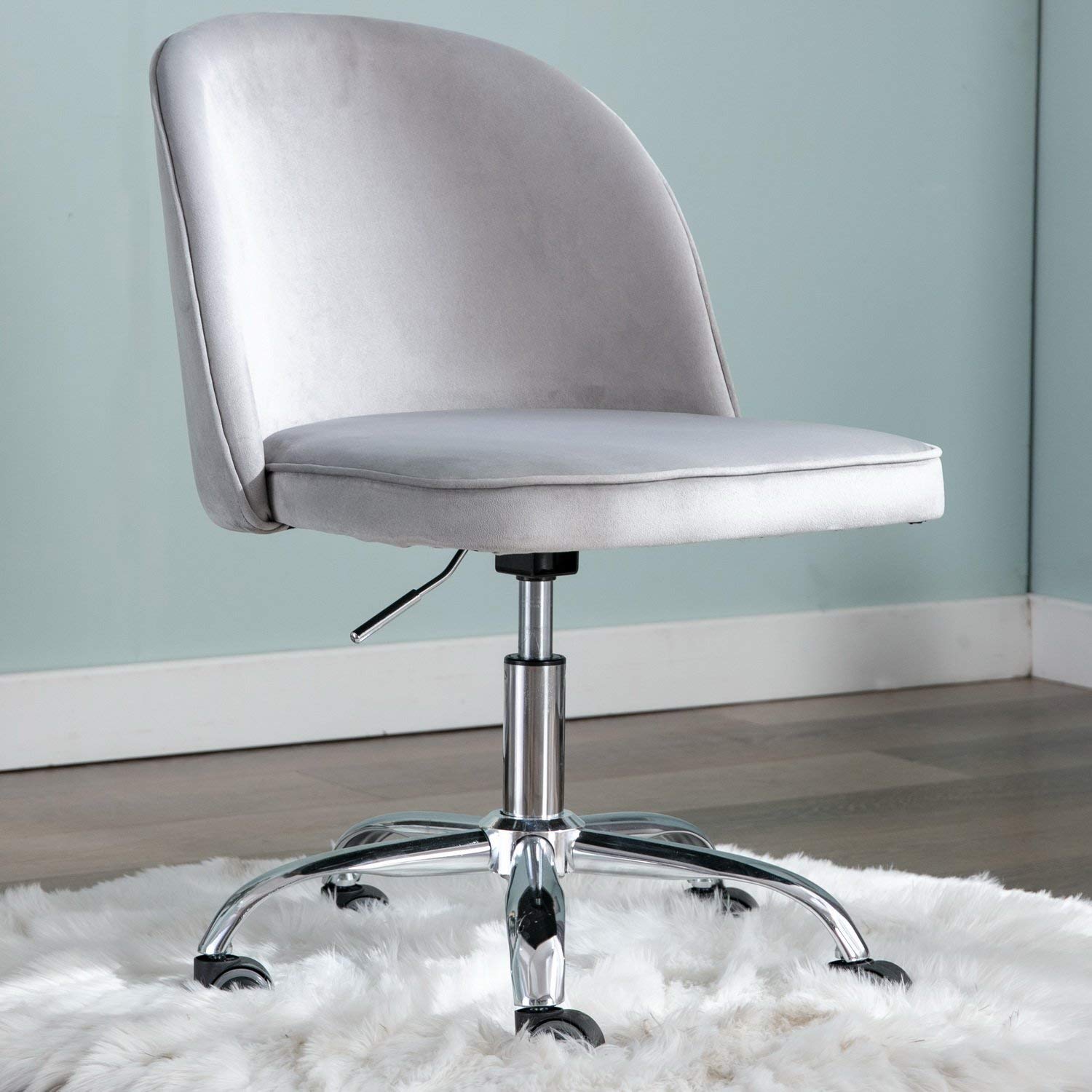 HEAH-YO Ergonomic Velvet Fabric Swivel Chair - Adjustable Height Home Office Desk Chair for Living Room, Bedroom & Vanity - Soft Gray Comfortable Seating for Work, Study & Relaxation