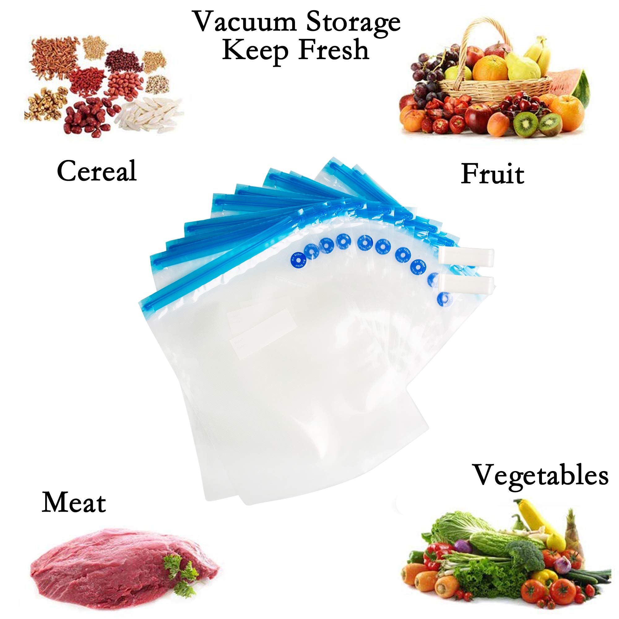 DiLan 10 Pack Reusable BPA Free Vacuum Sealer Bags for Sous Vide & Food Storage - Includes 2 Sealing Clips | Airtight Kitchen Organization & Meal Prep Solution | Perfect for Freezing, Marinating & Preserving Freshness