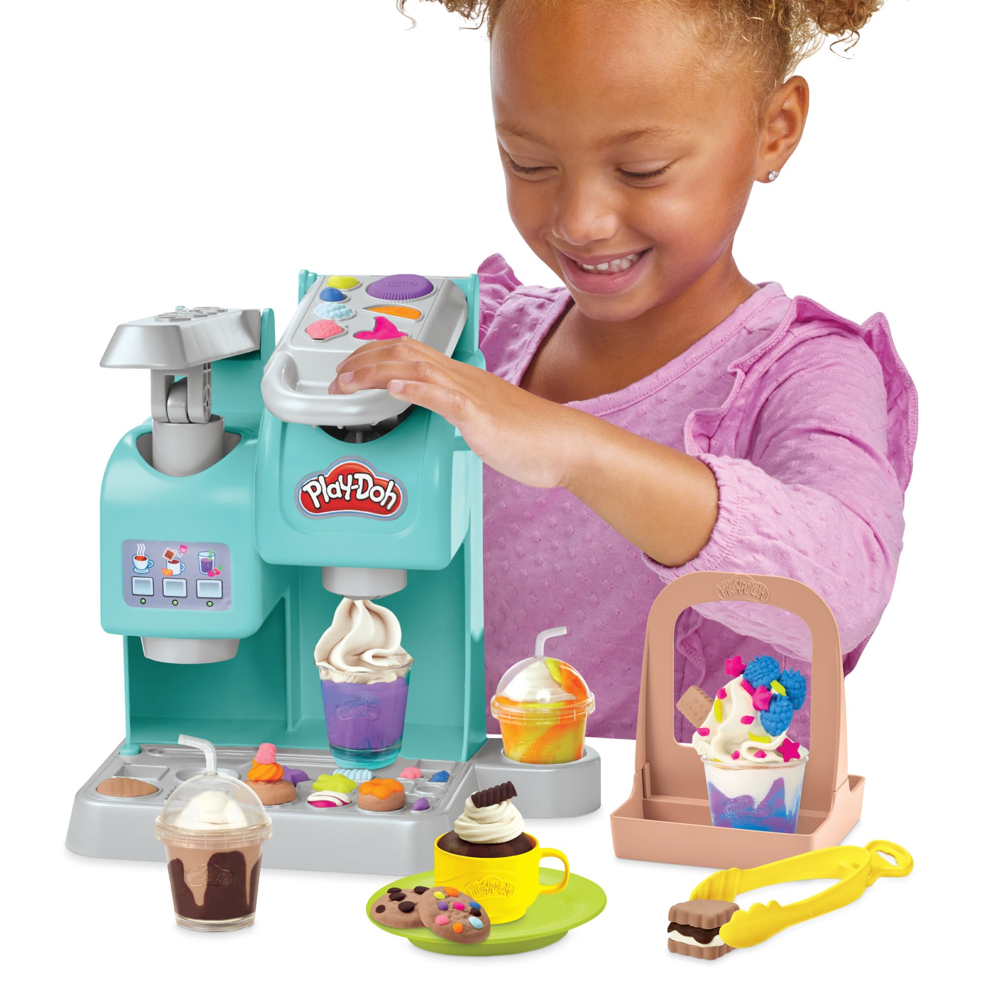 Play-Doh Kitchen Creations Super Café Toy Coffee Maker Set with 20 Accessories & 8 Play-Doh Cans - Pretend Play, Kids Baking & Cooking Role Play, Creative Fun for Toddlers & Preschoolers