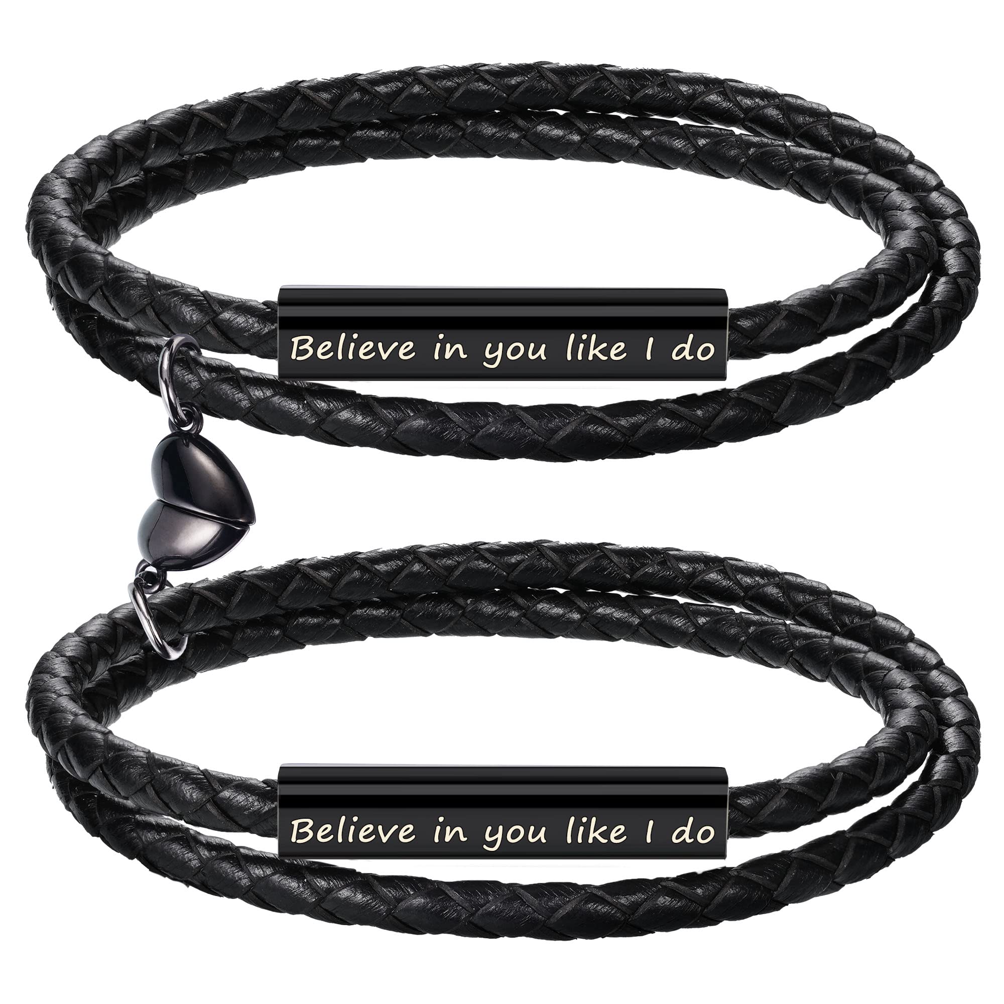 Personalized Couple Bracelets for Women & Men - Matching Engraved Leather Promise Bracelets Set of 2 - Romantic Anniversary, Birthday, Christmas Gift for Boyfriend & Girlfriend - Perfect for Weddings, Valentine's Day & Couple Moments