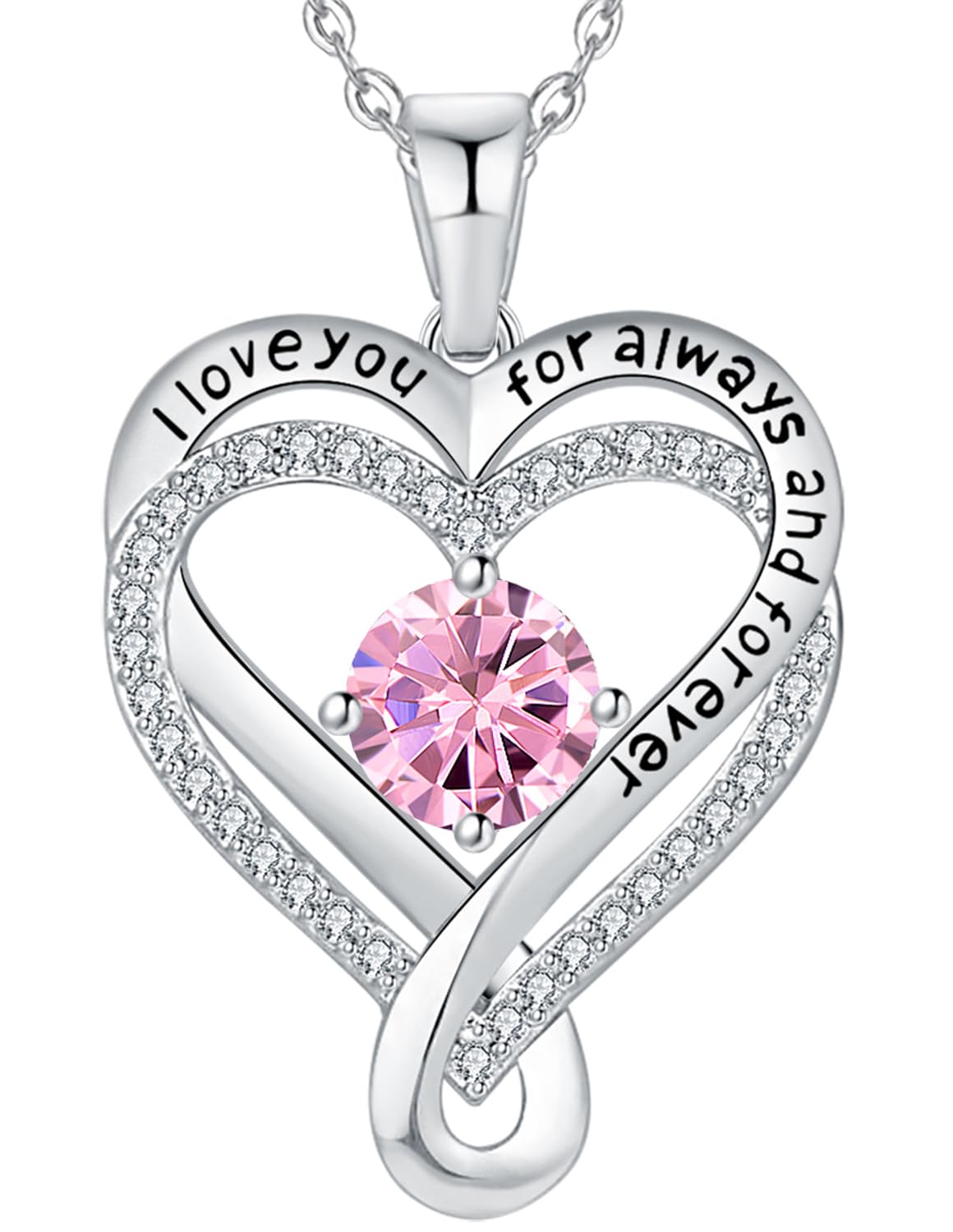 Infinity Heart Birthstone Necklace for Women - S925 Sterling Silver I Love You Jewelry Gift for Wife, Girlfriend, Mom, Daughter - Perfect for Anniversary, Birthday, Valentine's Day | Elegant Everyday Wear & Special Occasion Gift