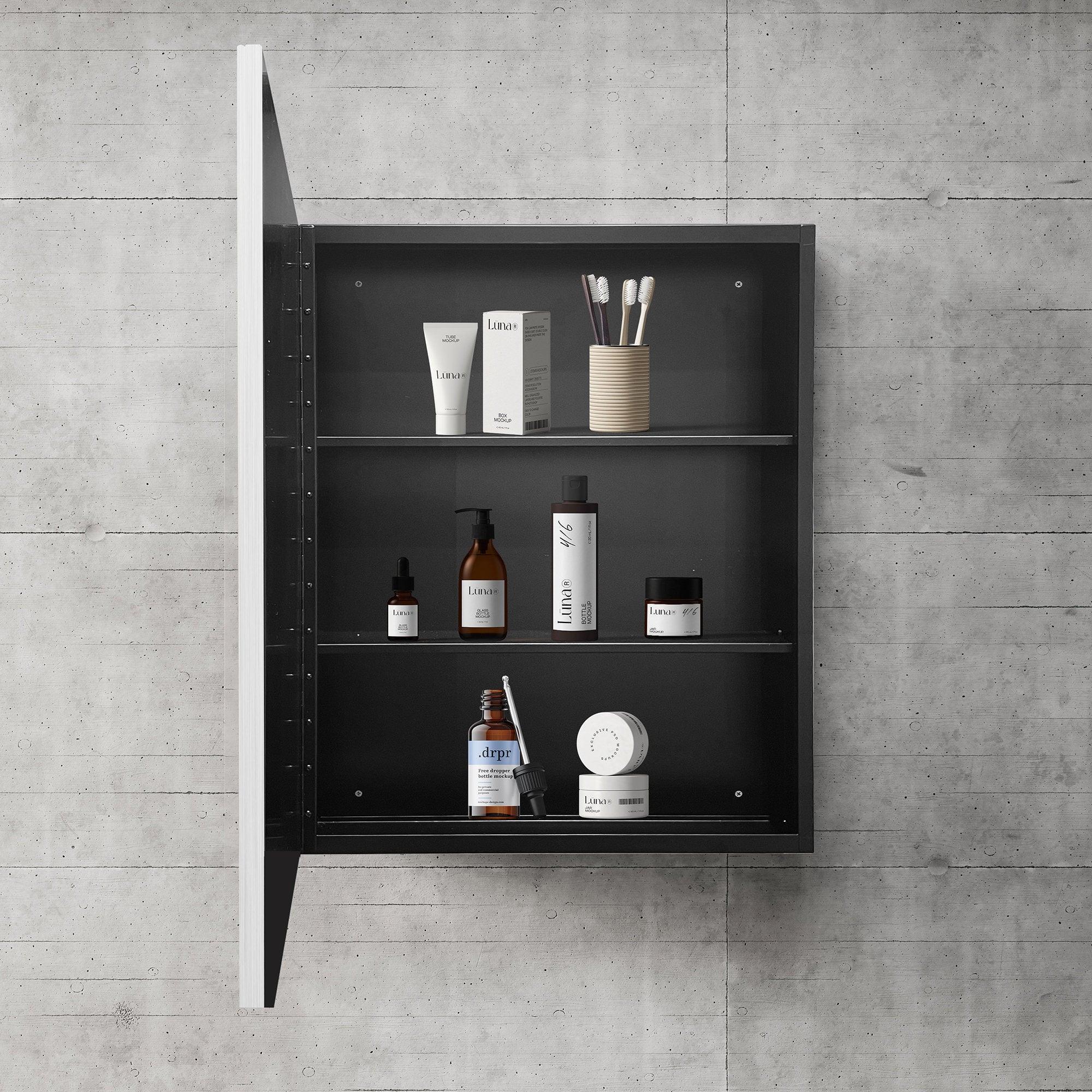 20 x 28 Inch Silver Metal Framed Wall Mount/Recessed Bathroom Medicine Cabinet with Mirror - Perfect for Small Bathrooms, Vanity Storage & Modern Home Decor