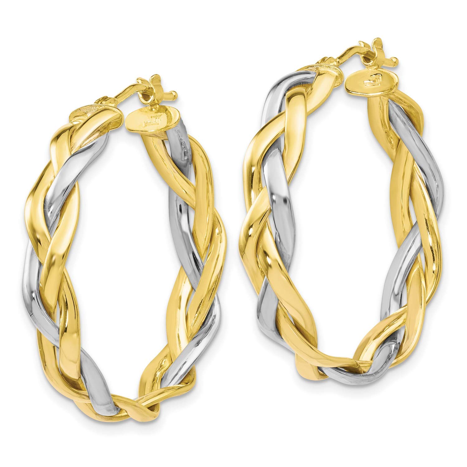 10K Multi-Tone Gold Polished Braided Hoop Earrings 32x32mm - Elegant Jewelry for Women, Perfect for Parties, Weddings & Everyday Wear