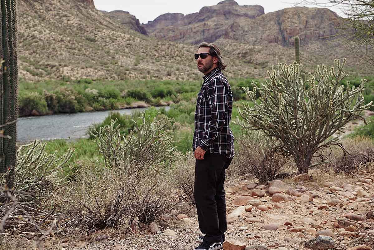 FLM2008 Men's Long Sleeve Flannel Shirt - Brown, Black & White Plaid - Soft Cotton Blend - Casual & Outdoor Wear - Perfect for Fall, Winter & Camping
