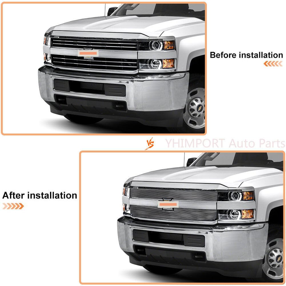 2015-2018 Chevy Silverado 2500 HD 3500 HD & 2019 LTZ Chrome Front Billet Grille Insert - Polished Aluminum Replacement Grill for Enhanced Truck Appearance - Perfect for Off-Roading, Car Shows & Custom Upgrades