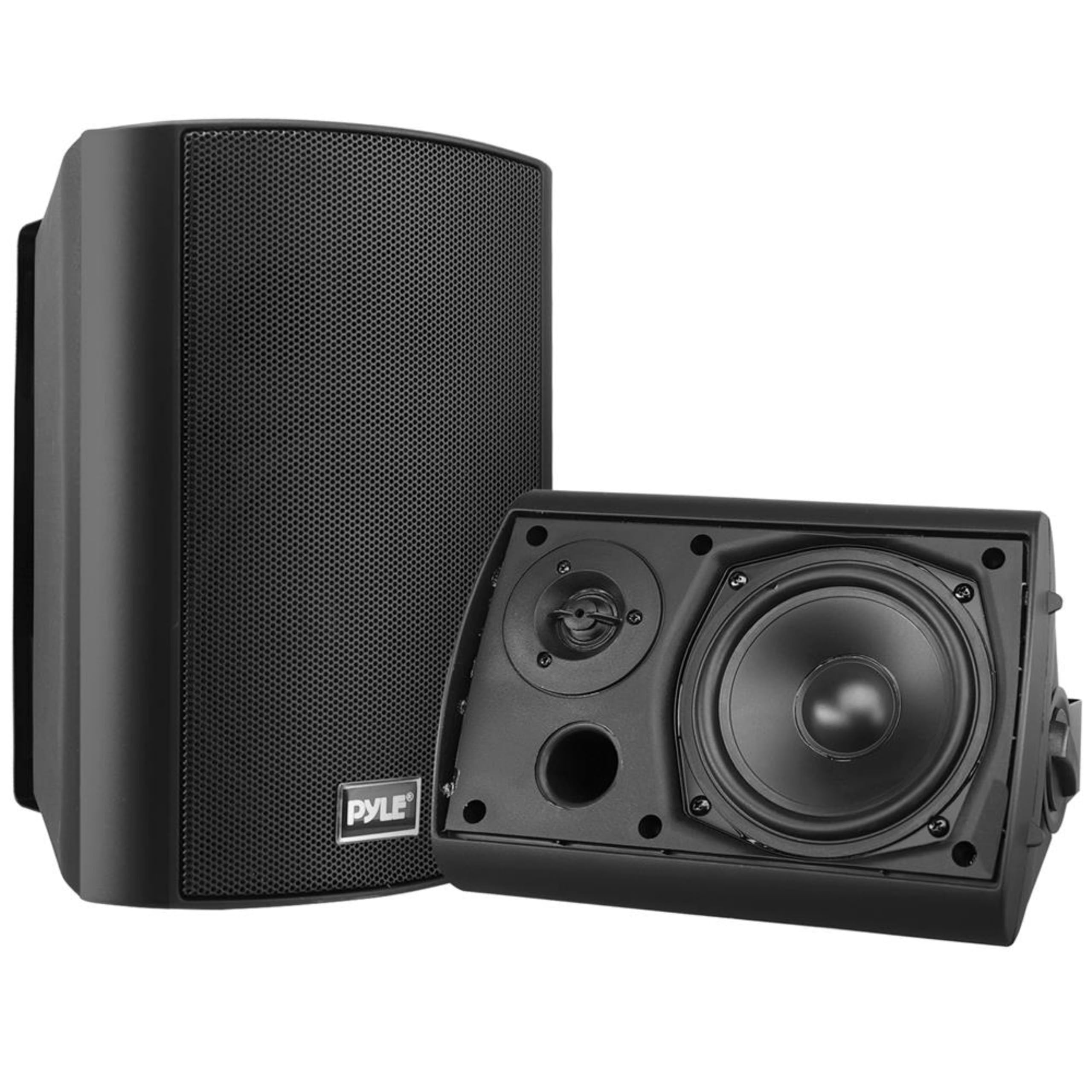 Pyle PDWR52BTBK 5.25 Inch Waterproof Wall Mount Bluetooth Speaker System - Indoor/Outdoor Wireless Stereo Sound Set with AUX Input (Black) - Perfect for Patio, Poolside, Garage and Backyard Entertainment