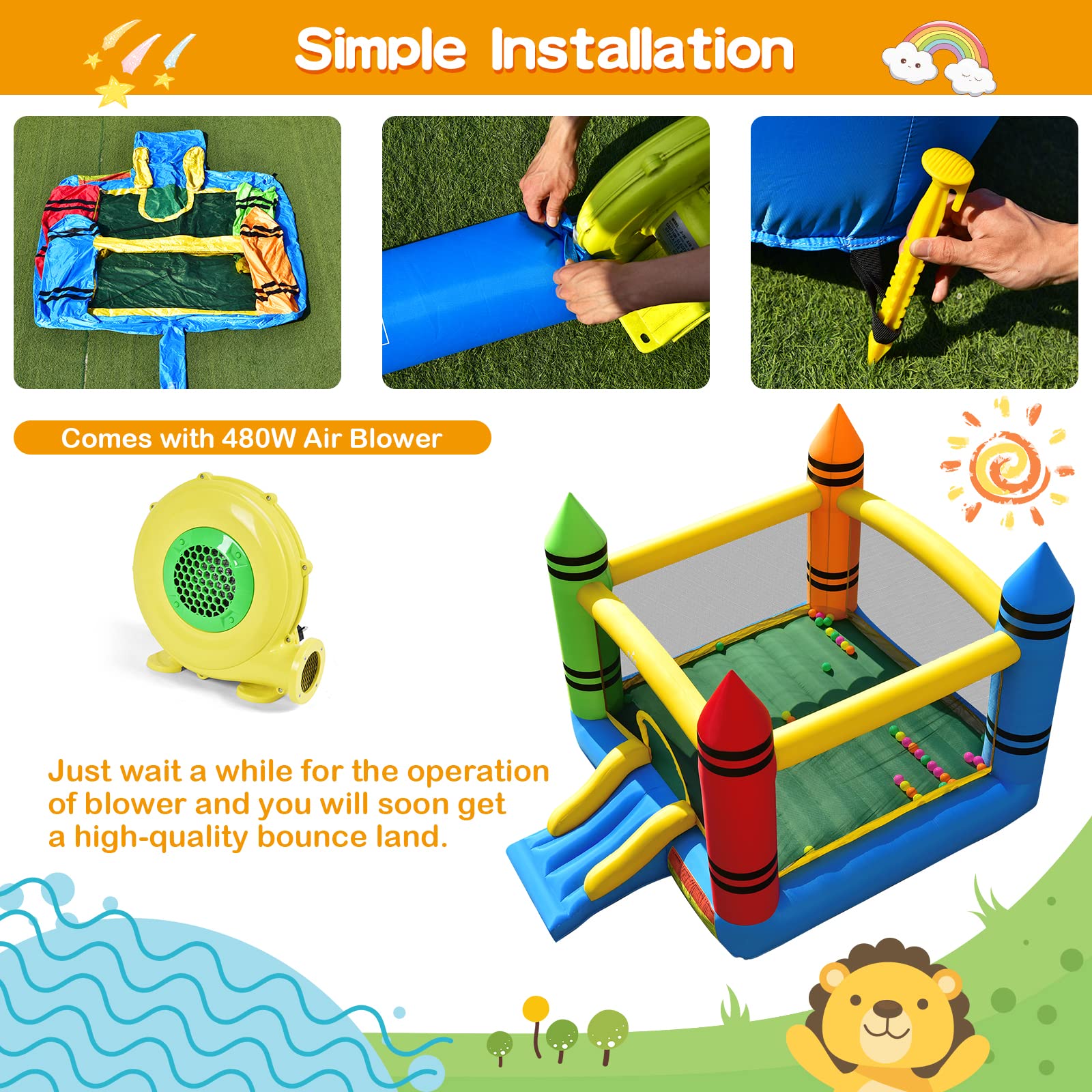 Costzon 12ft x 9ft Inflatable Bounce House with Slide - Kids Indoor/Outdoor Bouncy Castle for Birthday Parties, Backyard Fun & Toddler Play - Includes Blower & Large Jumping Area (Great for Birthday Gifts, Family Gatherings & Summer Outdoor Activities)
