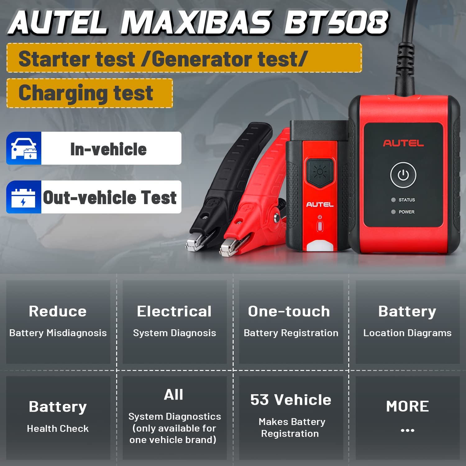 Autel MaxiBAS BT508 Car Battery Tester - 6V/12V/24V Automotive Battery Analyzer with 100-2000 CCA Testing, Starter & Charging System Diagnostic Tool for 99% Vehicles | Perfect for Mechanics, DIY Car Maintenance & Fleet Management